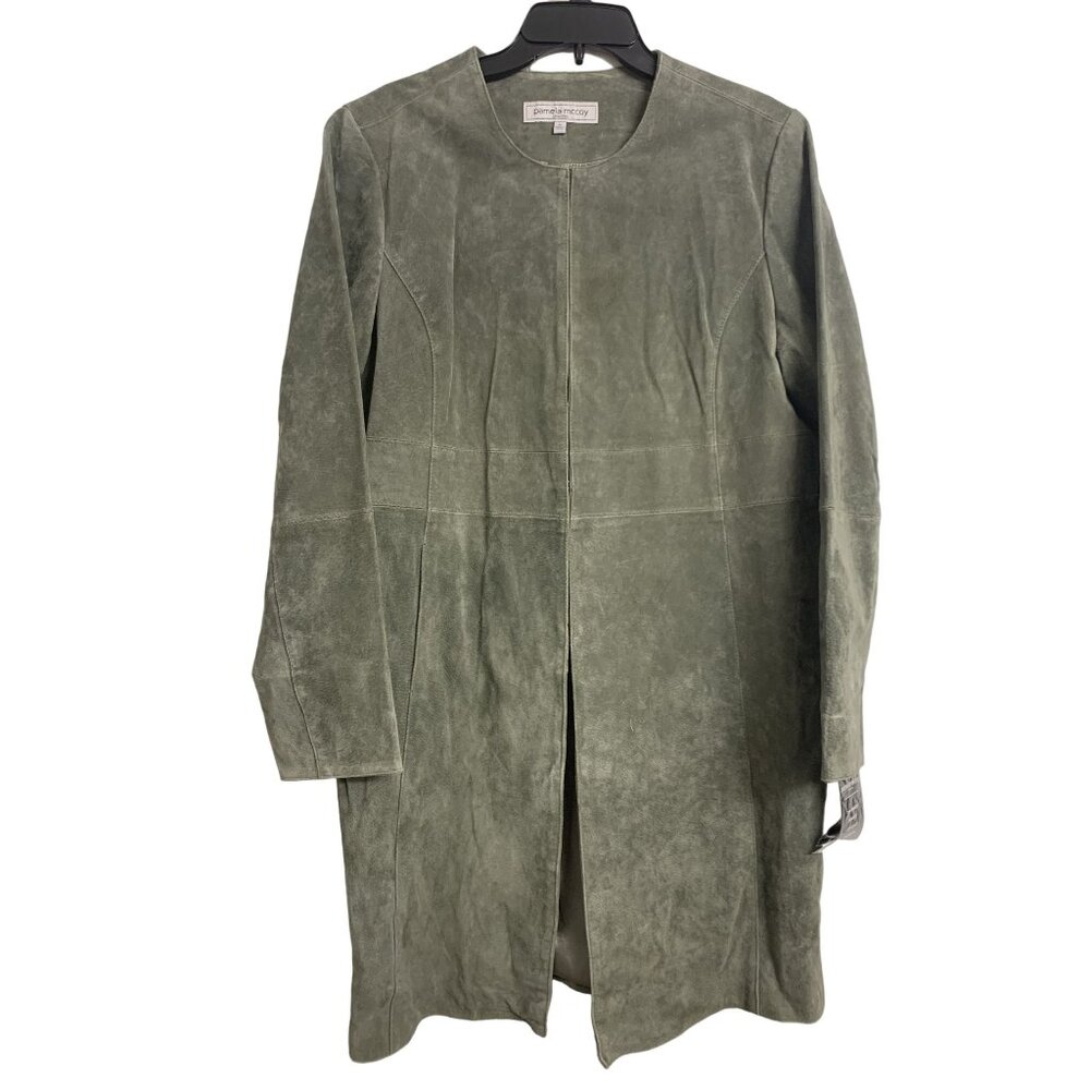 Pamela McCoy Olive Green Suede Long Leather Jacket Coat